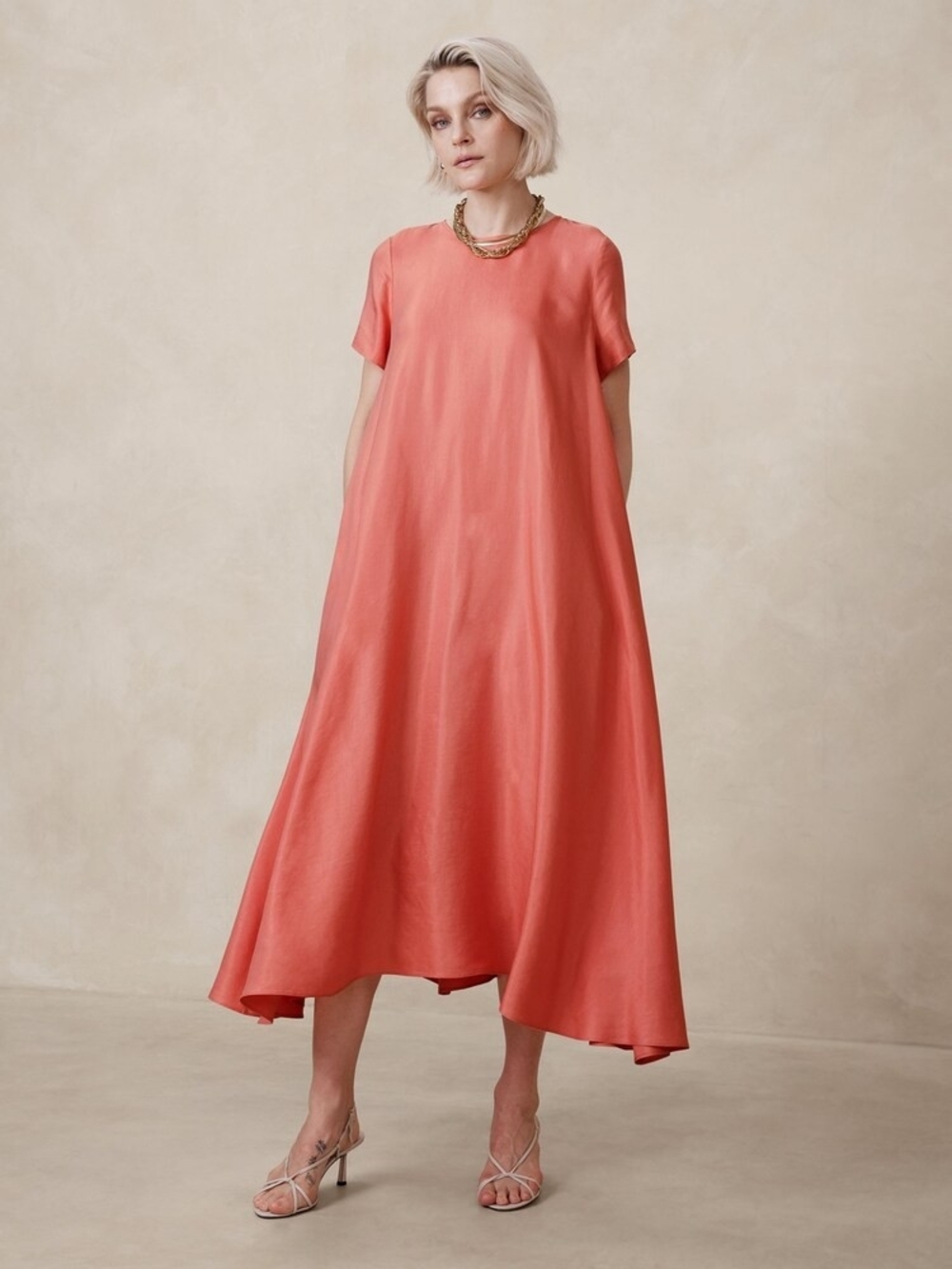 Banana Republic Viscose-Linen Trapeze Maxi Dress Size Large